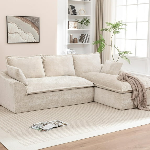 103" Cloud Sectional Couch with Right Facing Chaise, Boneless Modern Modular Large - Segment Sofa for Living Room, No Assembly Required (Beige)