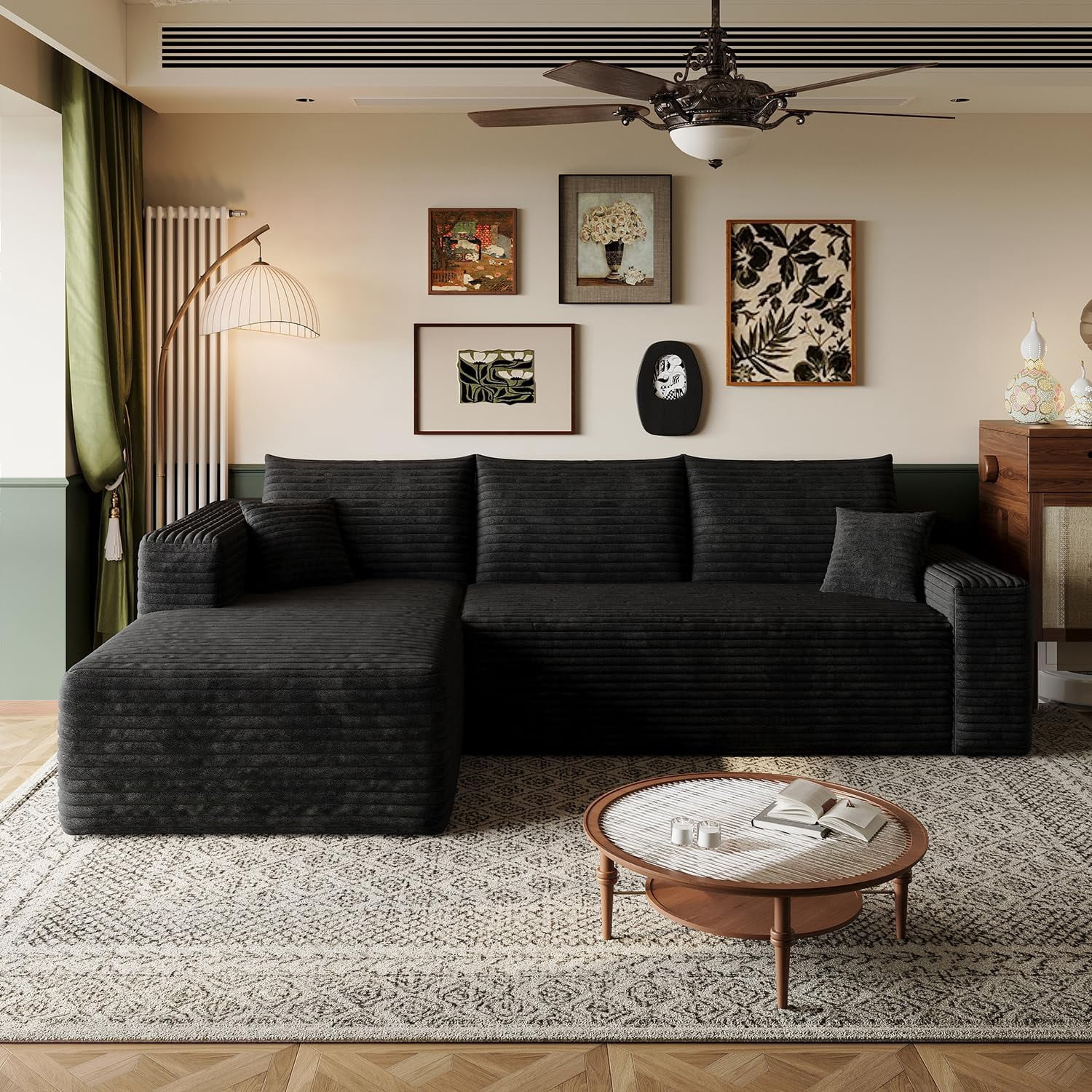 103" Cloud Sectional Sofa, Modern L Shaped Deep Seat Couch, Plush Corduroy Upholstered Sofa No Assembly, Living Room
