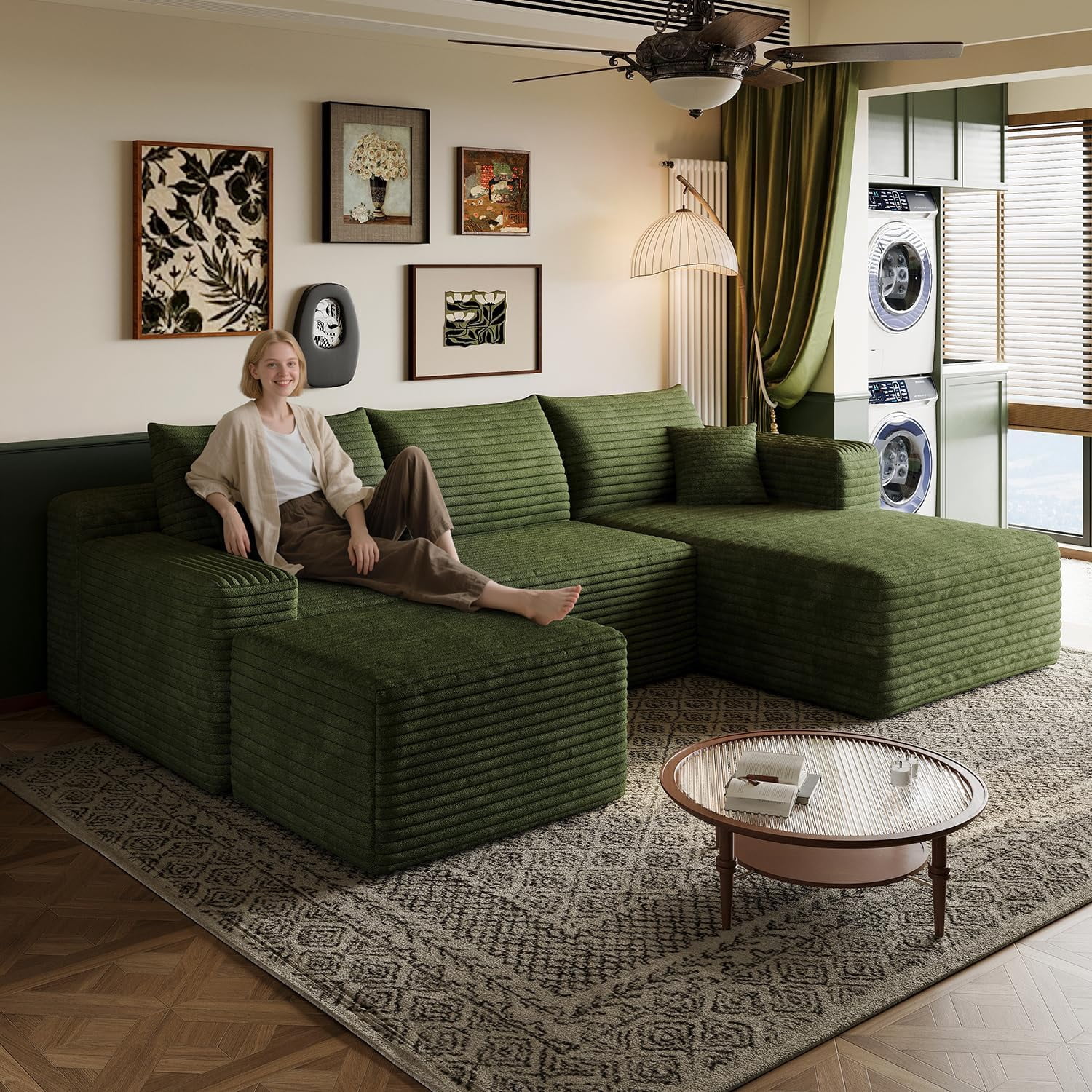 103" Cloud Sectional Sofa, Modern L Shaped Deep Seat Couch, Plush Corduroy Upholstered Sofa No Assembly, Living Room