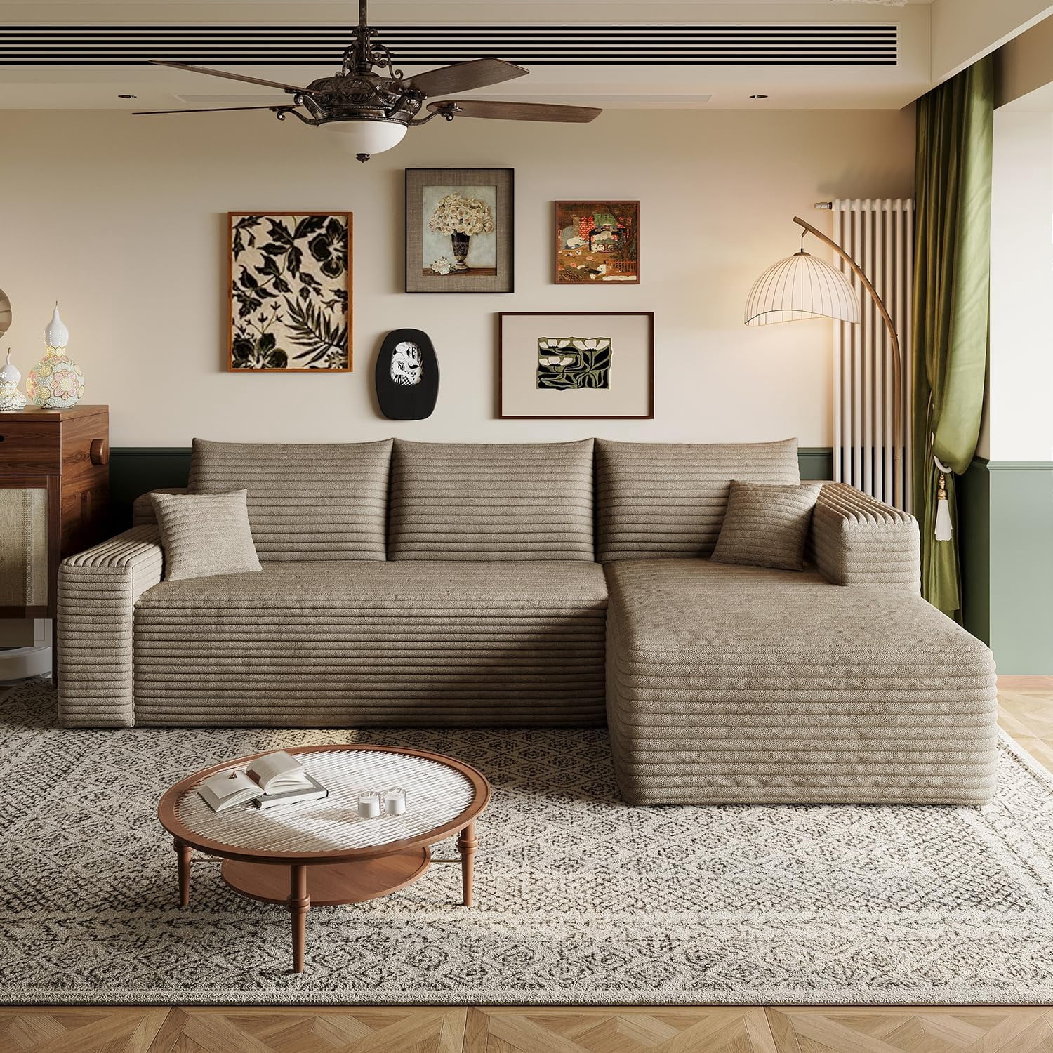 103" Cloud Sectional Sofa, Modern L Shaped Deep Seat Couch, Plush Corduroy Upholstered Sofa No Assembly, Living Room