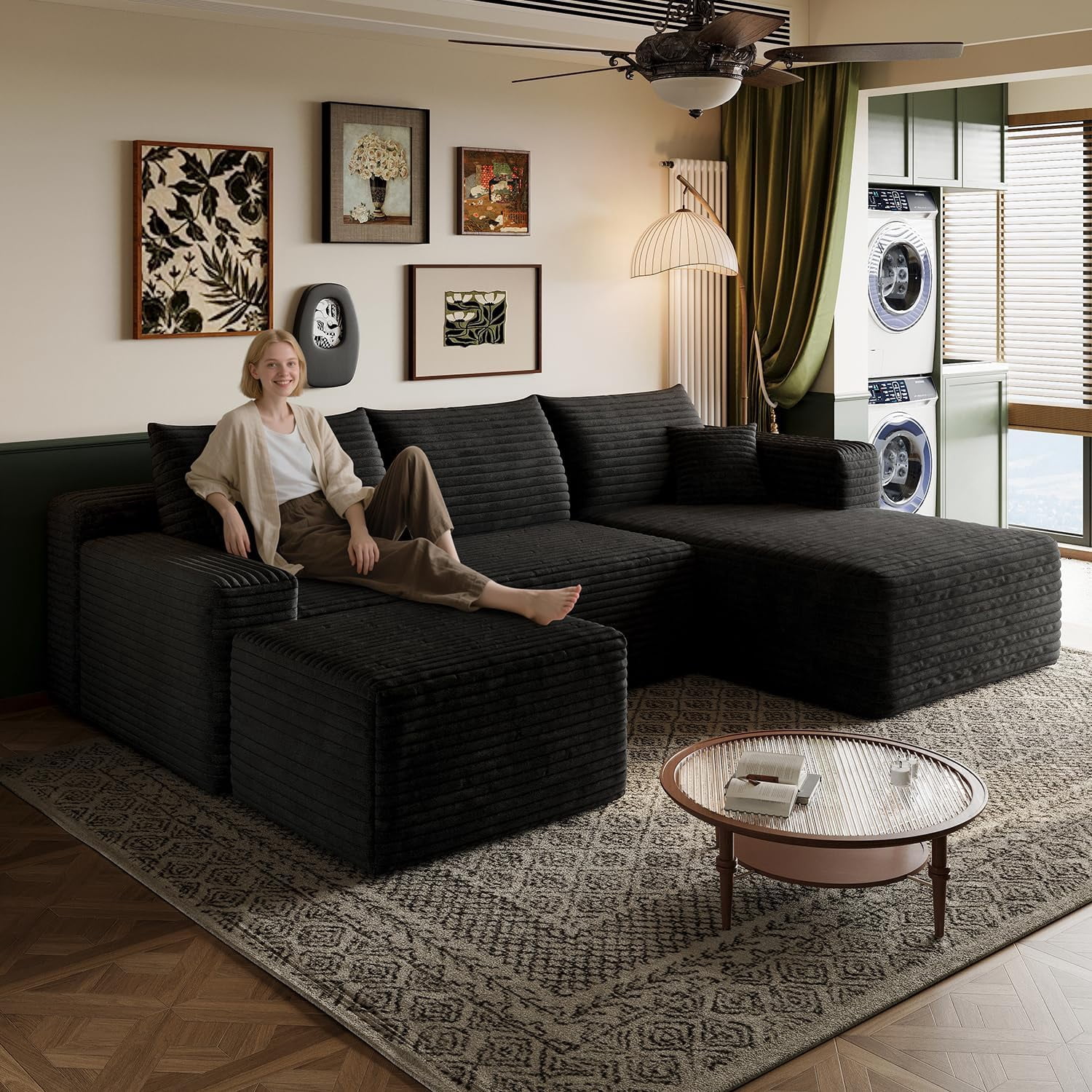 103" Cloud Sectional Sofa, Modern L Shaped Deep Seat Couch, Plush Corduroy Upholstered Sofa No Assembly, Living Room