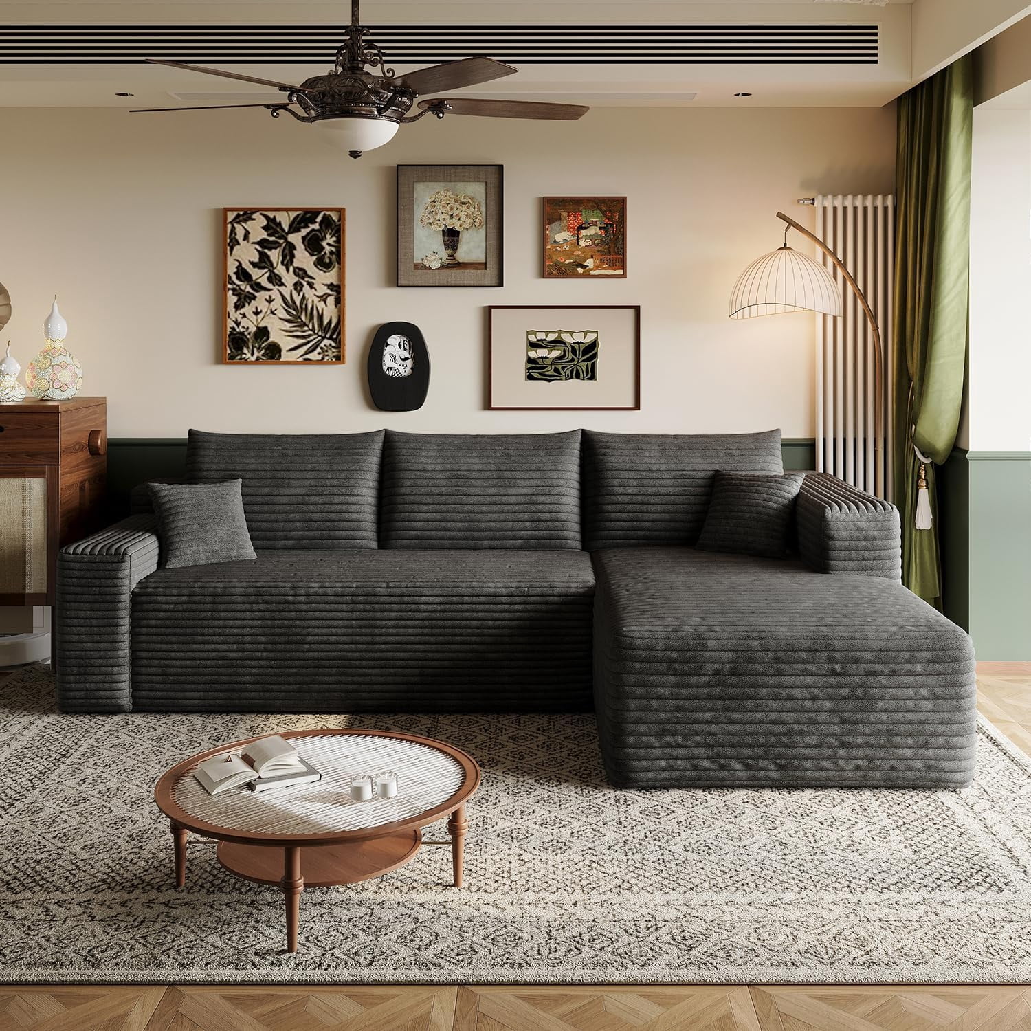 103" Cloud Sectional Sofa, Modern L Shaped Deep Seat Couch, Plush Corduroy Upholstered Sofa No Assembly, Living Room