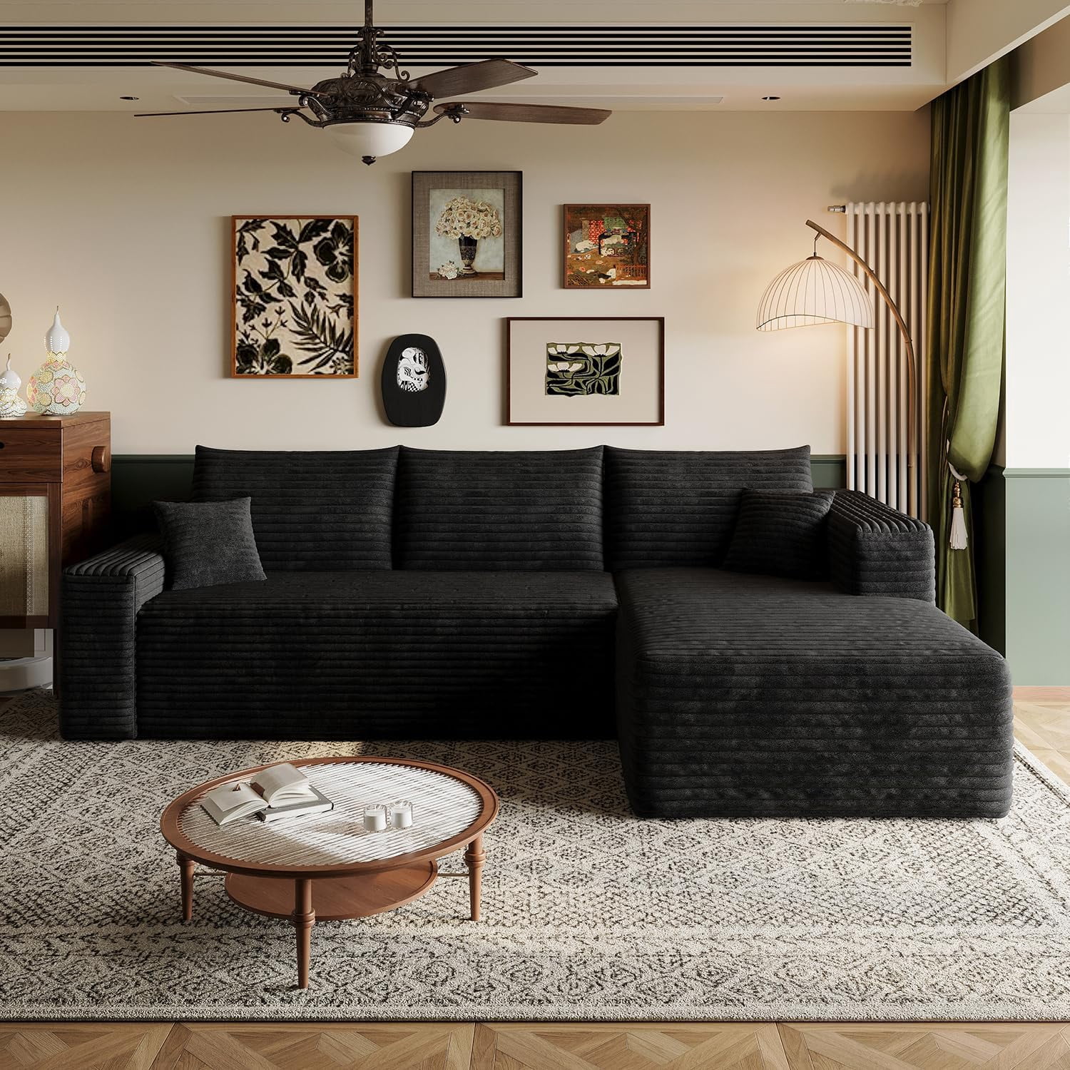 103" Cloud Sectional Sofa, Modern L Shaped Deep Seat Couch, Plush Corduroy Upholstered Sofa No Assembly, Living Room
