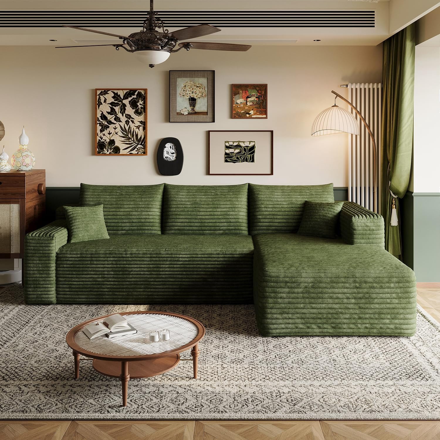 103" Cloud Sectional Sofa, Modern L Shaped Deep Seat Couch, Plush Corduroy Upholstered Sofa No Assembly, Living Room