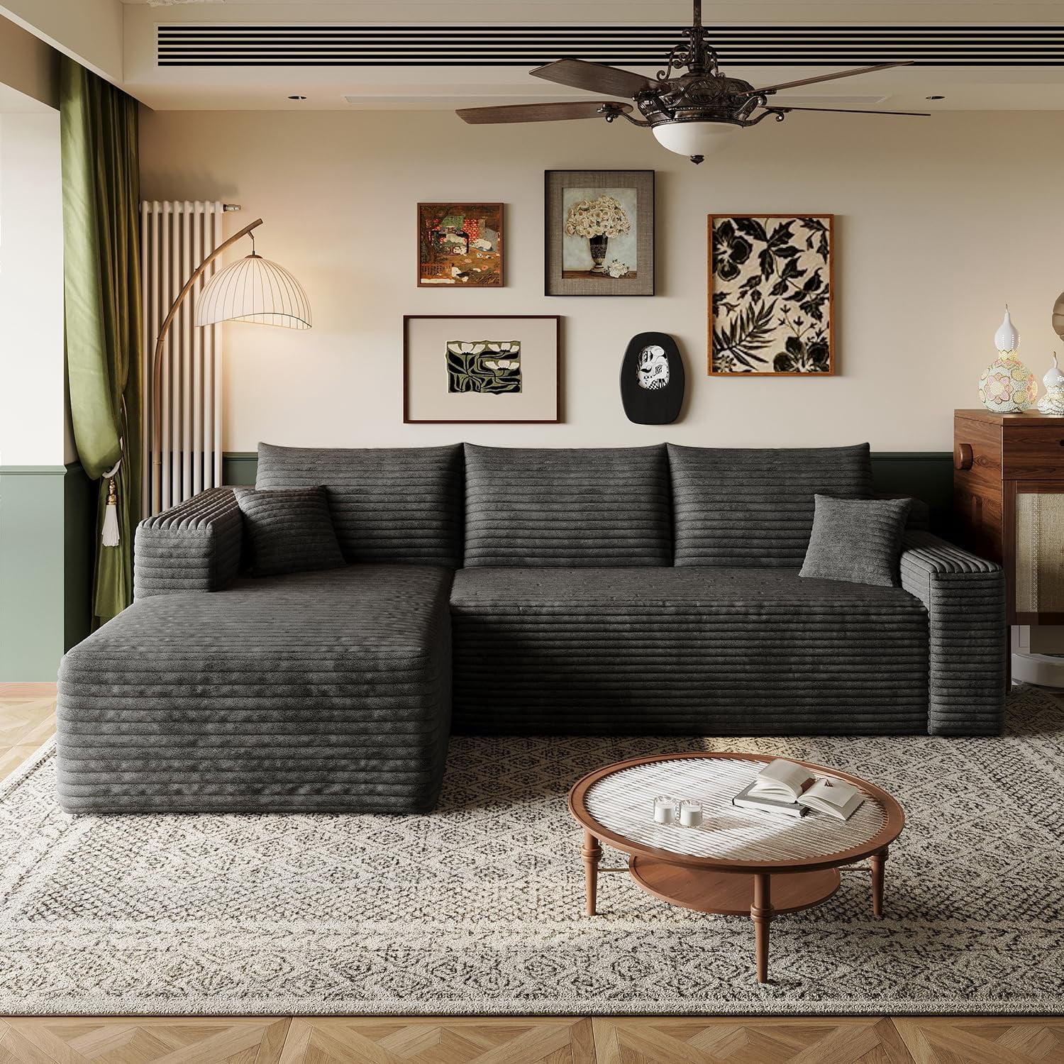 103" Cloud Sectional Sofa, Modern L Shaped Deep Seat Couch, Plush Corduroy Upholstered Sofa No Assembly, Living Room
