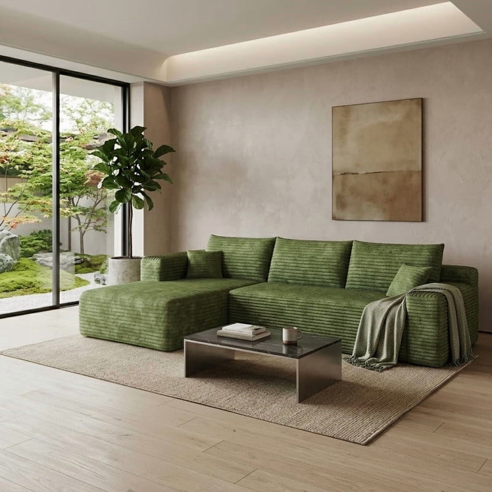 103" Cloud Sectional Sofa, Modern L-Shaped Modular Couch with Reversible Chaise, Plush Corduroy Upholstered Deep Seat Sofafor Apartment Living Room, No Assembly Required