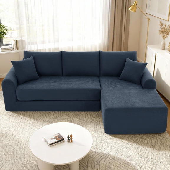 103" Convertible Sectional Couch with L-Shape Chaise, Modern Modular Sofa with Deep Seat, Comfy Corduroy Couches for Living Room, Bedroom, No Assembly Required,Navy Blue