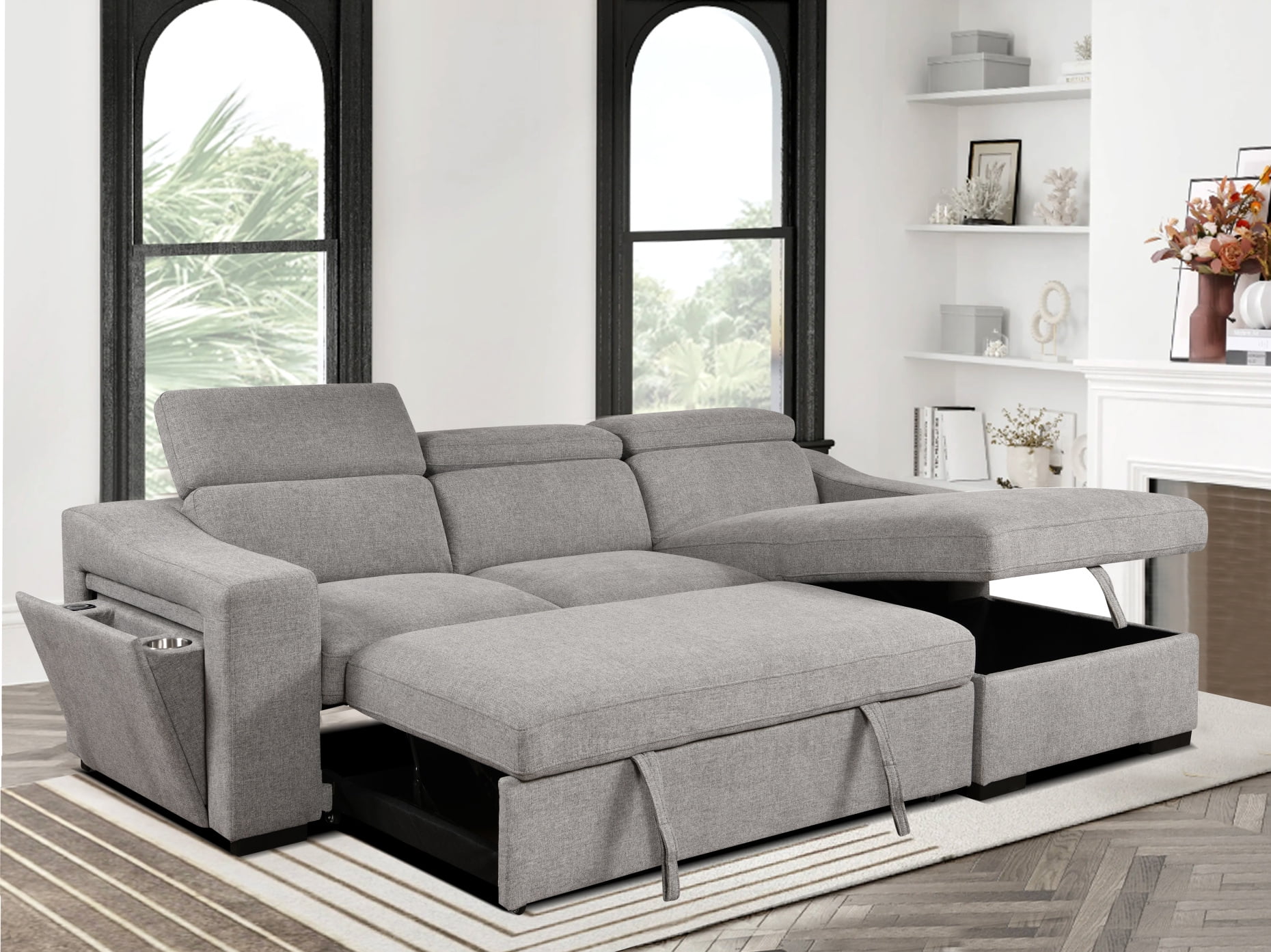 103'' Convertible Sectional Sofa with Storage Chaise, Adjustable ...