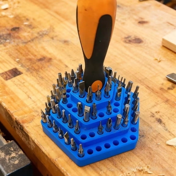 103-Hole Screwdriver Bit Storage Tower A/ Blue Hexagonal Stackable Tool Bit Holder – Multi Layer Drill Bit Organizer With Holes
