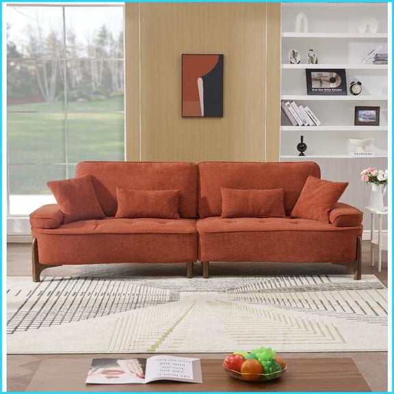 103-Inch Comfortable Deep Seat Sofa with 4 Pillows - Modern Classic Polyester Blend for Living Room/Bedroom | Brick Red | Pillow Top Arms | Polyester Blend