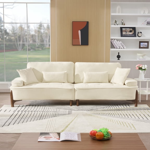 103 Inch Comfortable Deep Seated Sofa with Pillow, Suitable for Bedroom, Living Room, Apartment, Office, Dormitory Decoration (Beige)