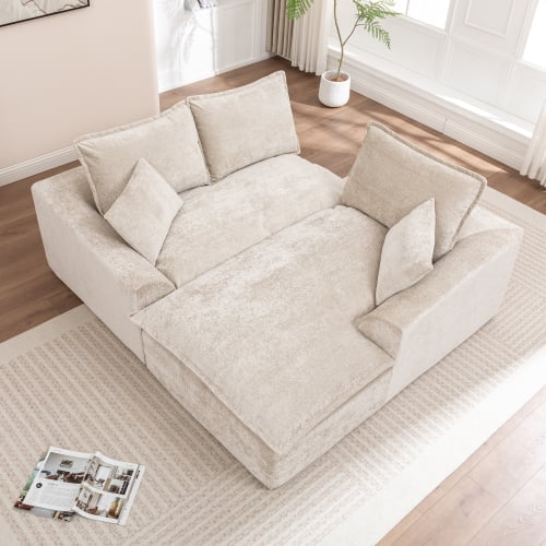 103 Inch L Shaped Modular Couch Cloud Boneless Sofa with Deep Seats and High Back Upholstered Fabric No Assembly Required, Beige