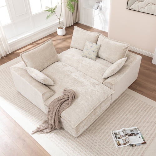 103 " L Shaped Modular Couch Cloud Boneless Sofa with Deep Seats and High Back Upholstered Fabric No Assembly Required, Beige