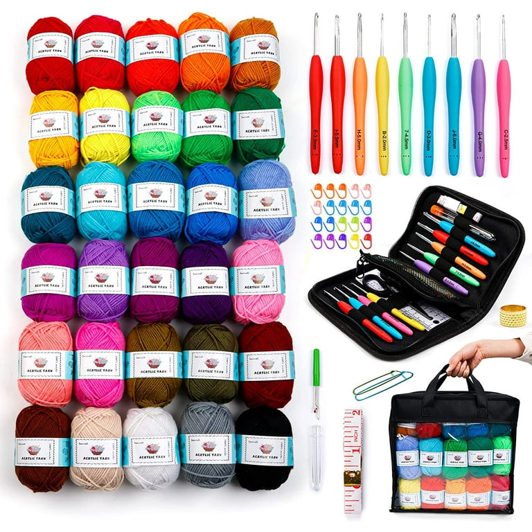 Blaze udstødning Falde sammen 103 PCS Crochet Kit with Crochet Hooks Yarn Set, Bundle Includes 2180 Yards  Acrylic Yarn Skeins Balls, Needles, Accessories, Bag, Ideal Starter Pack  for Kids Adults Beginner Professionals - Walmart.com