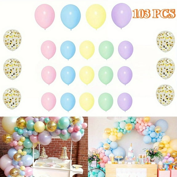 103-Piece Pastel Balloon Garland Kit with Gold Confetti Balloons - Complete Arch Making Set