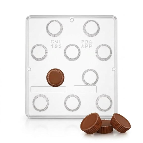Candy Molds N More 10-Cavity Peanut Butter Cup Plastic Chocolate Candy Mold (12 Count)