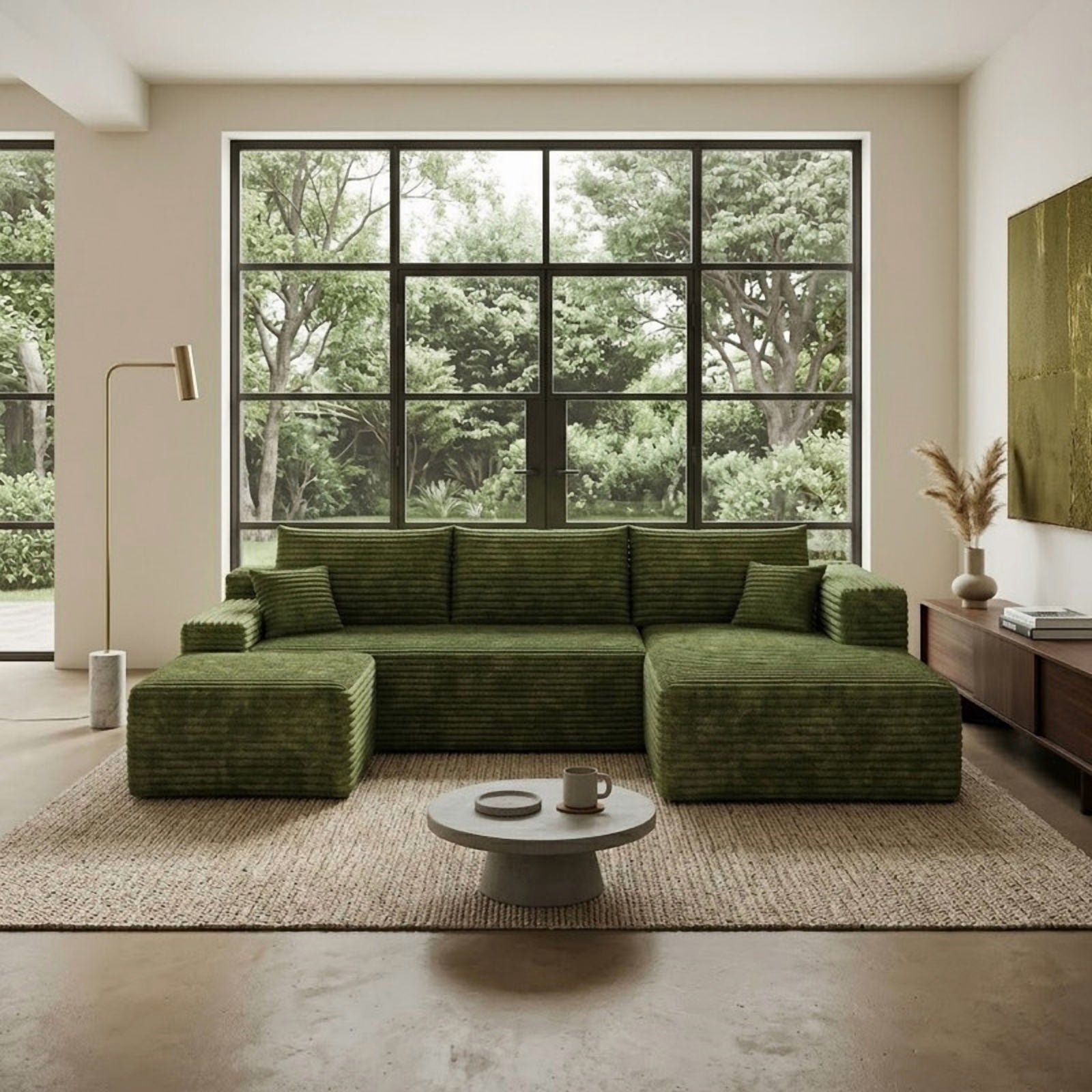 103" U Shaped Cloud Sectional Sofa with Ottoman, Modern Modular Corduroy Fabric Couch with Deep Seat and Chaise, Minimalist Upholstered Corner Sofa for Living Room, Apartment, No Assembly Required