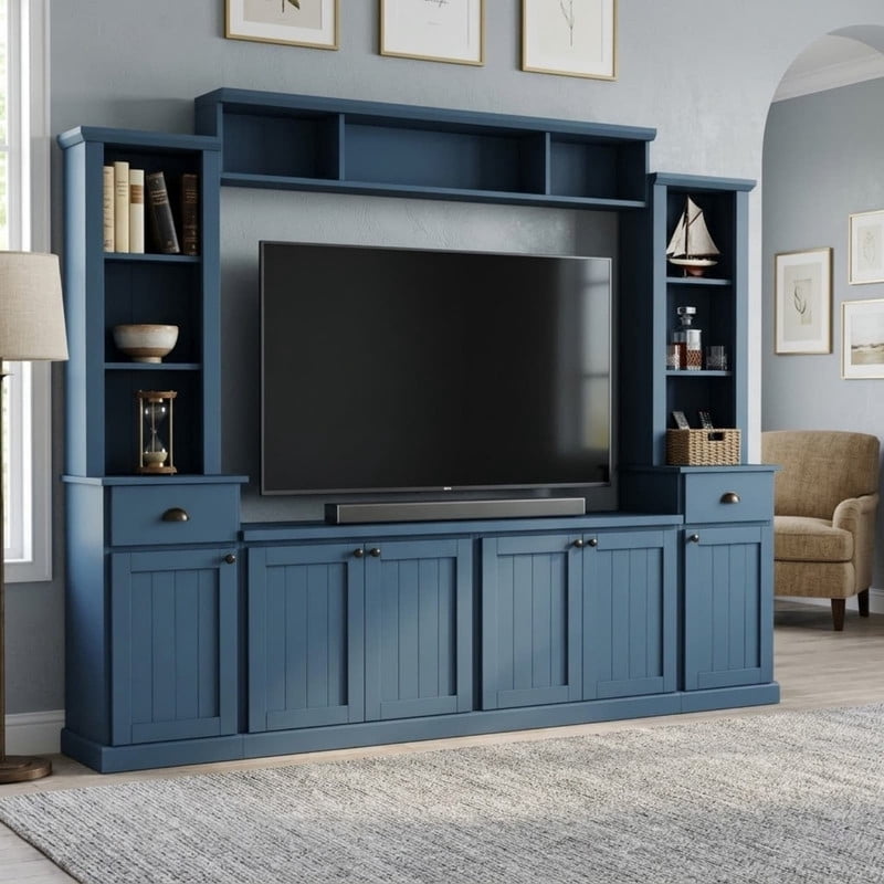 103'' W Entertainment Center Wall Unit with Bridge and Bookshelf for TVs Up to 75'', Minimalist TV Stand with Adjustable Shelves for Living Room