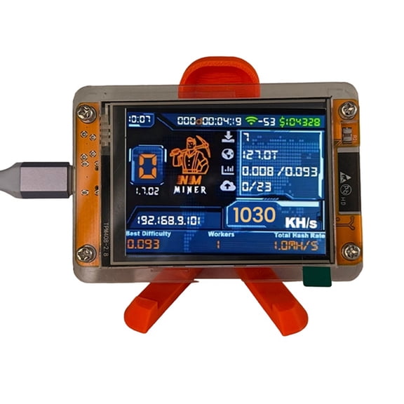 1030KH/s Bitcoin Crypto Miner with Stand and Data Cable, Acrylic Case, 2.8 Inch Display