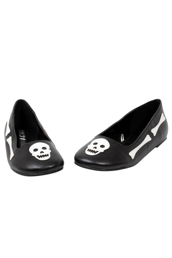 1031 013-BONES Girl's White Skull Bone Embellished Slip On Flat Shoes