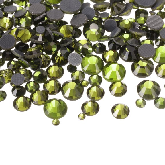 1036 Pcs Hotfix Rhinestones Flatback Crystal Glass Gems with Clear Bag Nail Art Kit for Crafts Clothes DIY Decoration 5 Sizes (SS6-SS30 Set,Olive Green)