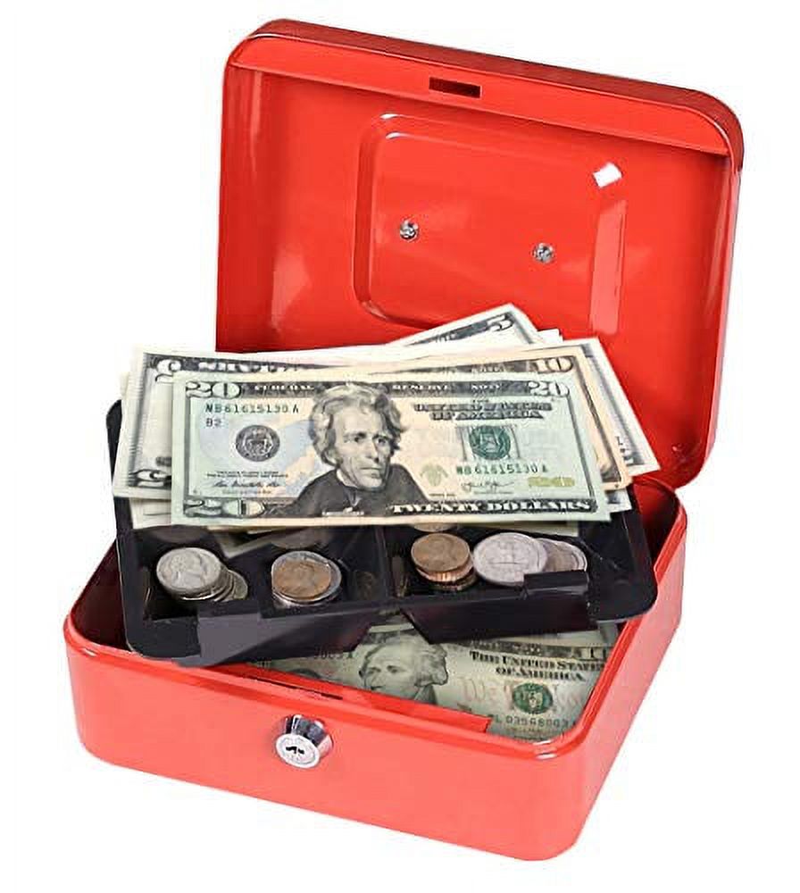 1036621 Cash Box With Key Lock And Removable Tray, 0.1 Cu. Ft, Red