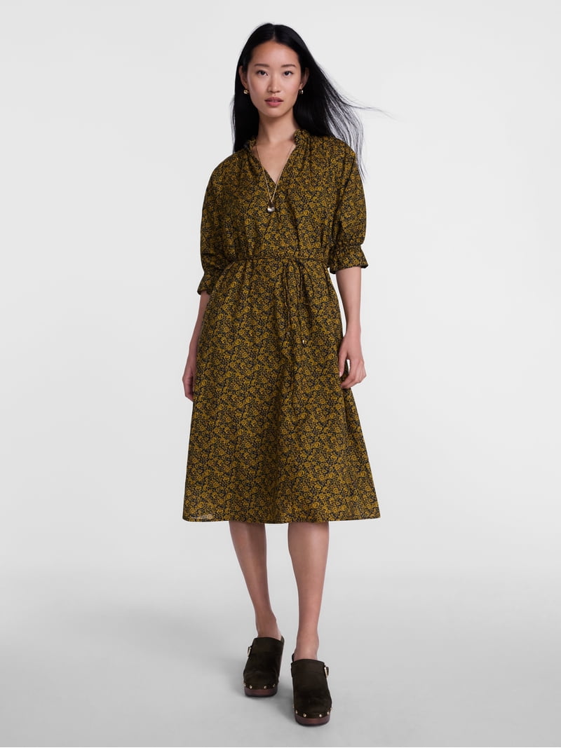 Scenario Women's and Women's Plus Midi Dress with Short Sleeves, Sizes Xs-4x, Size: Small, Yellow