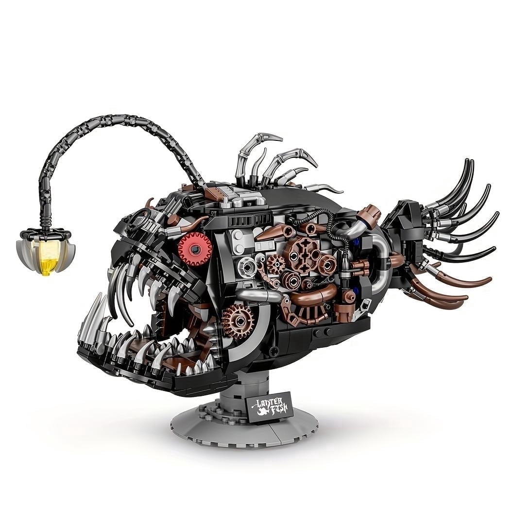 1038 PCS Angler Fish Building Model Kit with LED Light, Deep Sea Creature Mechanical Display Lamp, Ocean Themed Collectible Building Set for Adults, Creative Desk Decor Gift for Marine Enthusiasts