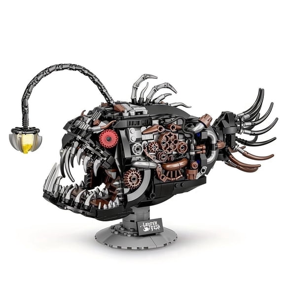 1038 PCS Angler Fish Building Model Kit with LED Light, Deep Sea Creature Mechanical Display Lamp, Ocean Themed Collectible Building Set for Adults, Creative Desk Decor Gift for Marine Enthusiasts