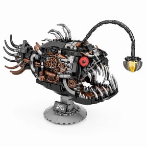 1038 PCS Angler Fish Building Model Kit with LED Light, Deep Sea Creature Mechanical Display Lamp, Ocean Themed Collectible Building Set for Adults, Creative Desk Decor Gift for Marine Enthusiasts