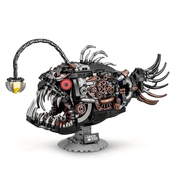 1038 PCS Angler Fish Building Model Kit with LED Light, Deep Sea Creature Mechanical Display Lamp, Ocean Themed Collectible Building Set for Adults, Creative Desk Decor Gift for Marine Enthusiasts