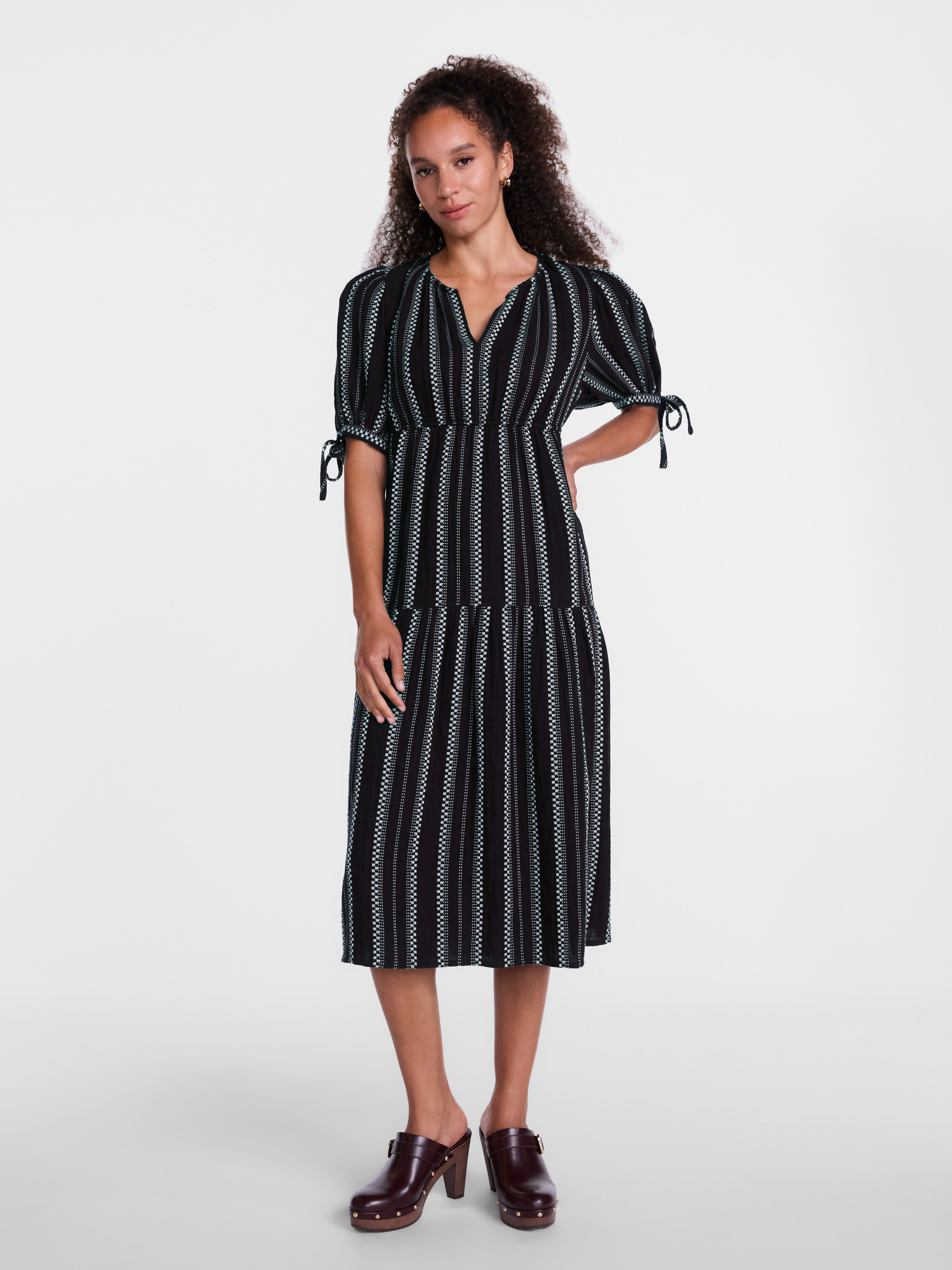 Scenario Women's Split Neck Tiered Midi Dress, Sizes XS-XXXL