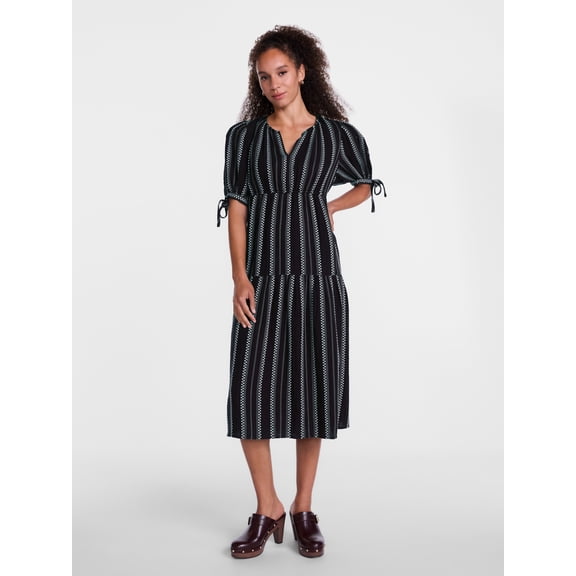 Scenario Women's Split Neck Tiered Midi Dress, Sizes XS-XXXL