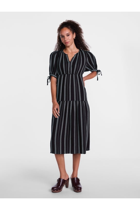 Women's Split Neck Tiered Midi Dress, Sizes XS-XXXL
