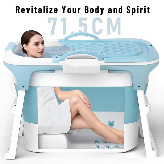WETLA 103cm/40.6 Inch Portable Folding Bathtub, Small Foldable Tub with Ergonomic Seat & Massage Roller, Freestanding Surround Collapsible Tub, Effortless Foldable Bathtub