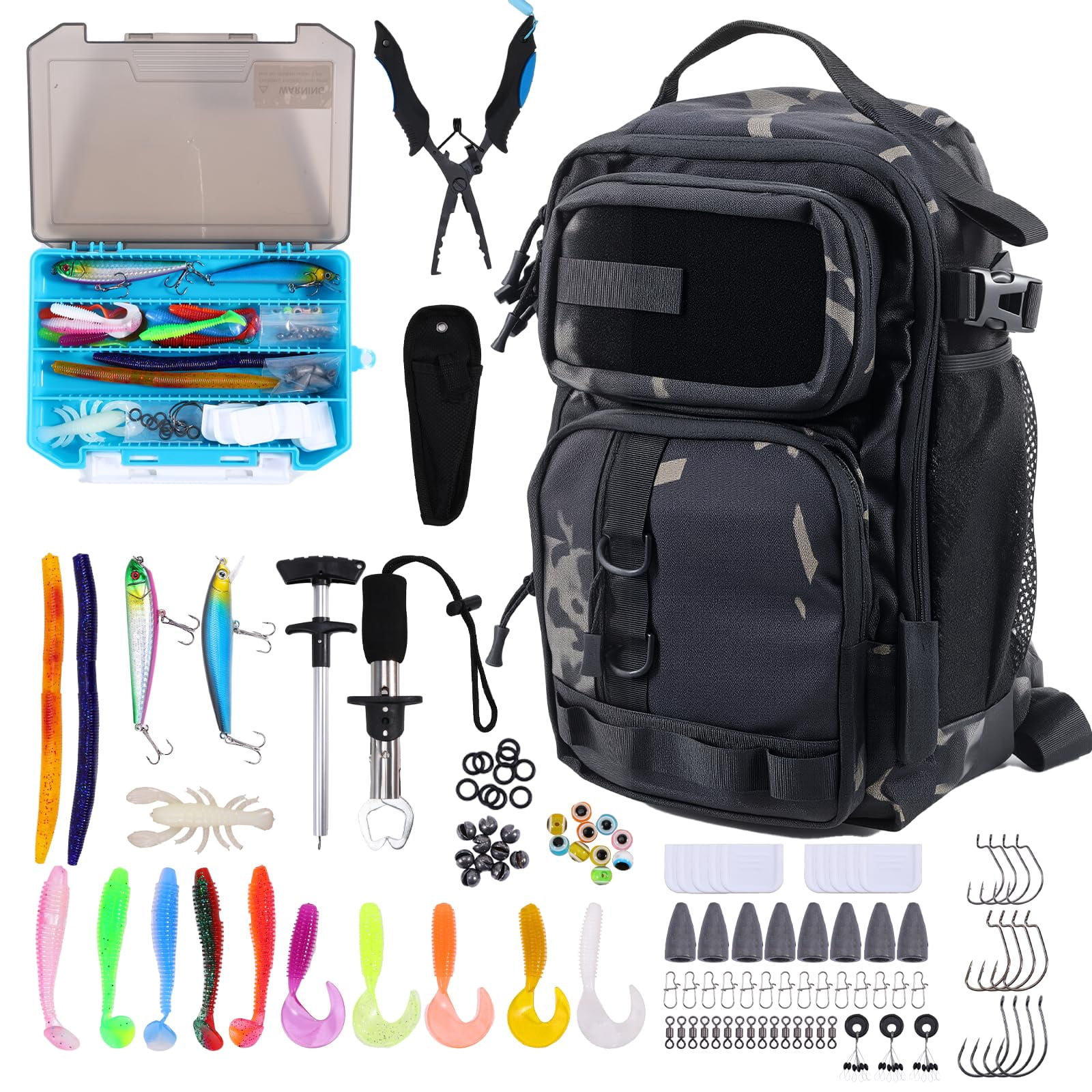 103pcs Fishing Tackle Bag  Gear For Men Adults Camouflage Backpack With Rod Holder Box Waterproof Sling Storage Bags & Wraps Camping Hiking