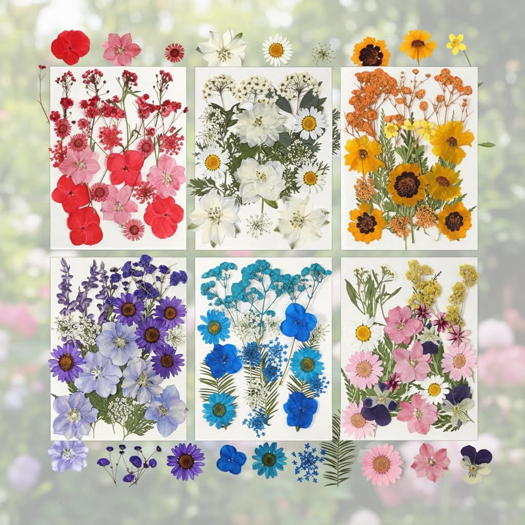 103pcs Natural Dried Flowers and Leaves Compressed for Resin Epoxy, Vacuum Packed DIY Pressed Flowers for Jewelry Making, Candle, Soap, and Nail Art Craft Supplies