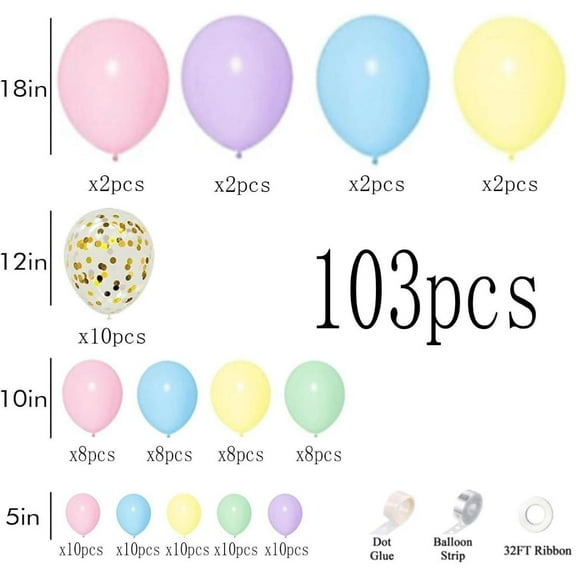103pcs macaron colored balloon set, latex balloon chain set, Pastel Balloons Arch Garland Kit 5" 10" 12" 18 inch, wedding and festival scene decoration