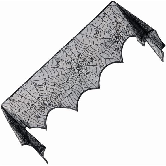 103x18 Inch Fireplace Scarf Decoration Black Polyester Lace Spider Web Large Mantel Cover Garland Cobweb Table Cloth Placemats for Home Party Thanksgiving Festive Indoor Supplies