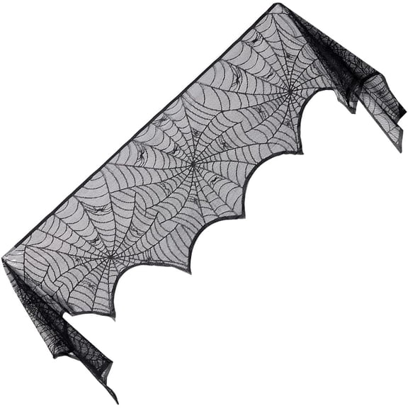 103x18 Inch Fireplace Scarf Decoration Black Polyester Lace Spider Web Large Mantel Cover Garland Cobweb Table Cloth Placemats