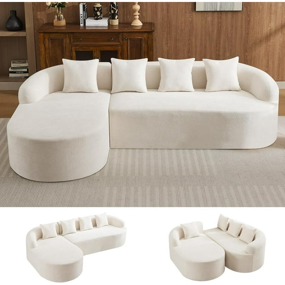 104.3" Boneless Curved Couch, L Shaped 4-Seater Cloud Couch with Deep Seat Chaise, Oversized Curved Sofa, Chenille Modular Sectional Couches for Living Room, No Assembly, Beige