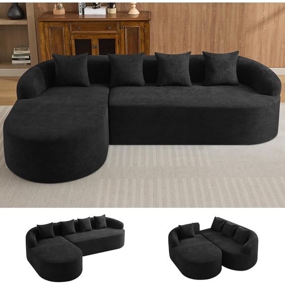 104.3" Boneless Curved Couch, L Shaped 4-Seater Cloud Couch with Deep Seat Chaise, Oversized Curved Sofa, Chenille Modular Sectional Couches for Living Room, No Assembly, Black
