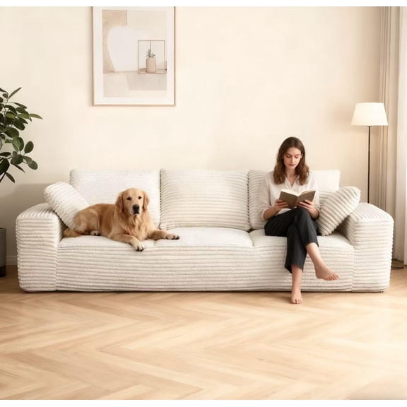 104.3 Modular Sectional Cloud Couch, Boneless Couches for Living Room, 3 Seater Modern Lounge Couch, No Assembly Required, Cream