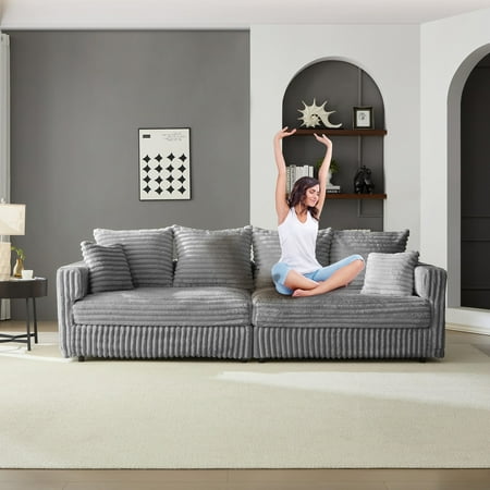 104.3"Plush Convertible Lounge Sofa, No Assembly, Foam Cushions, Convertible 4 Seat Corduroy Lounge Sofa with Chaise, Gray