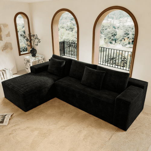104.3" Upholstered Modular Sectional Sofa, 2-Piece Free Combination Plush Corduroy Couch, Black