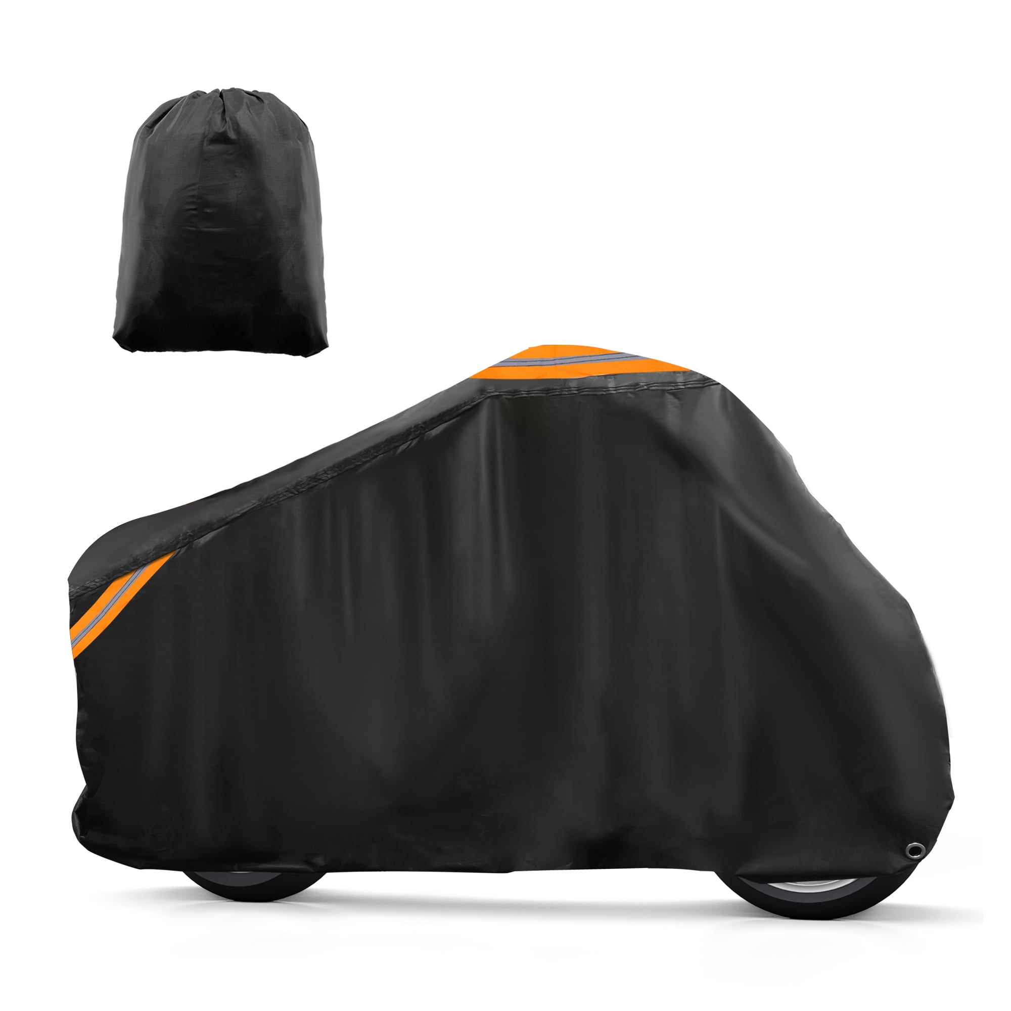 Tokept All-Season Motorcycle Cover - Waterproof, UV Protection, Fits Up To 86 Inch Bikes (Harley, Honda, Suzuki, Kawasaki, Yamaha) - M Black & Orange