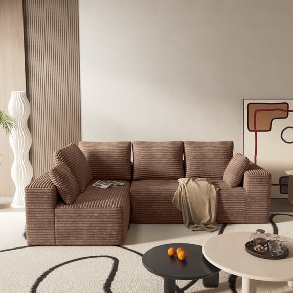 104.4" Modern L-Shaped Sectional Sofa for Living Room Bedroom, Modular Cloud Sectional Couch with Deep Seating Upholstered Sofa, Free Combination Sofa, Corduroy Upholstery, No Assembly, Brown Couch