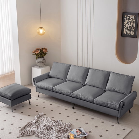 104.5" Convertible Couch, Technical Leather, Dark Grey Interior Leather Bench With Adjustable