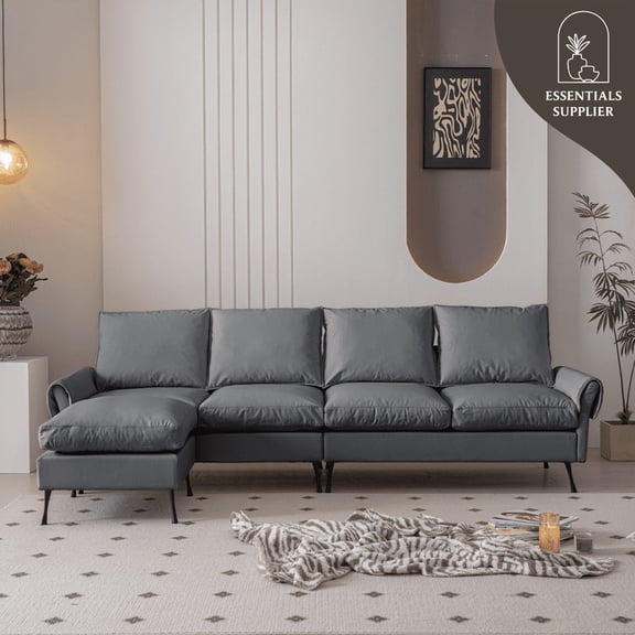 104.5" Modern L-Shaped Tech Leather Sofa with Convertible Ottoman
