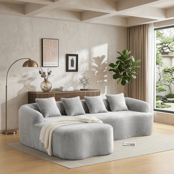 104.7" Cloud Sectional Sofa, L-Shaped Chenille Fabric Modular Couch with Deep Memory Foam Seat, No Assembly Modern Curved Couch for Living Room, Grey